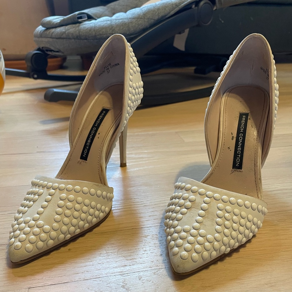cream and white heels
